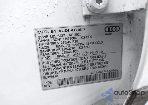 2018 Audi Q7 2.0T Premium из США, поврежденный, VIN WA1LHAF74JD002452